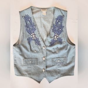Vintage Liebe light blue Denim Vest with Embelishments country 90s